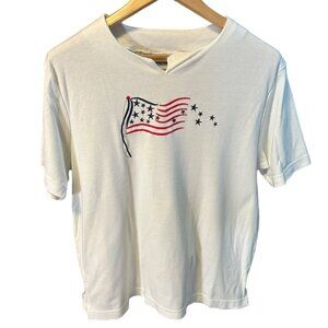 Vintage BonWorth White Tee With Embroidered American Flag Design Sz XS